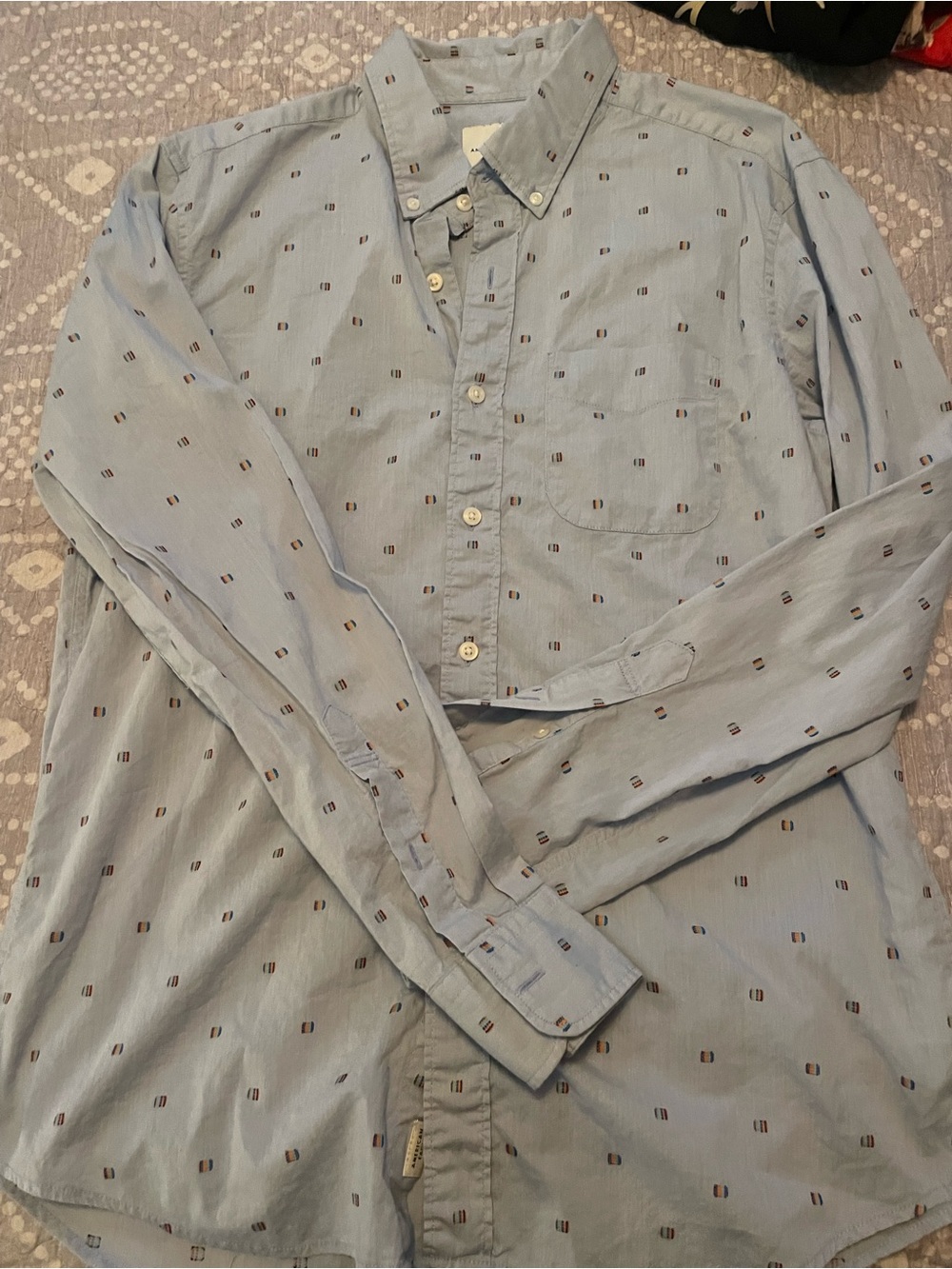 American Eagle Outfitters Light Blue Button-Down Shirt with Micro Motif